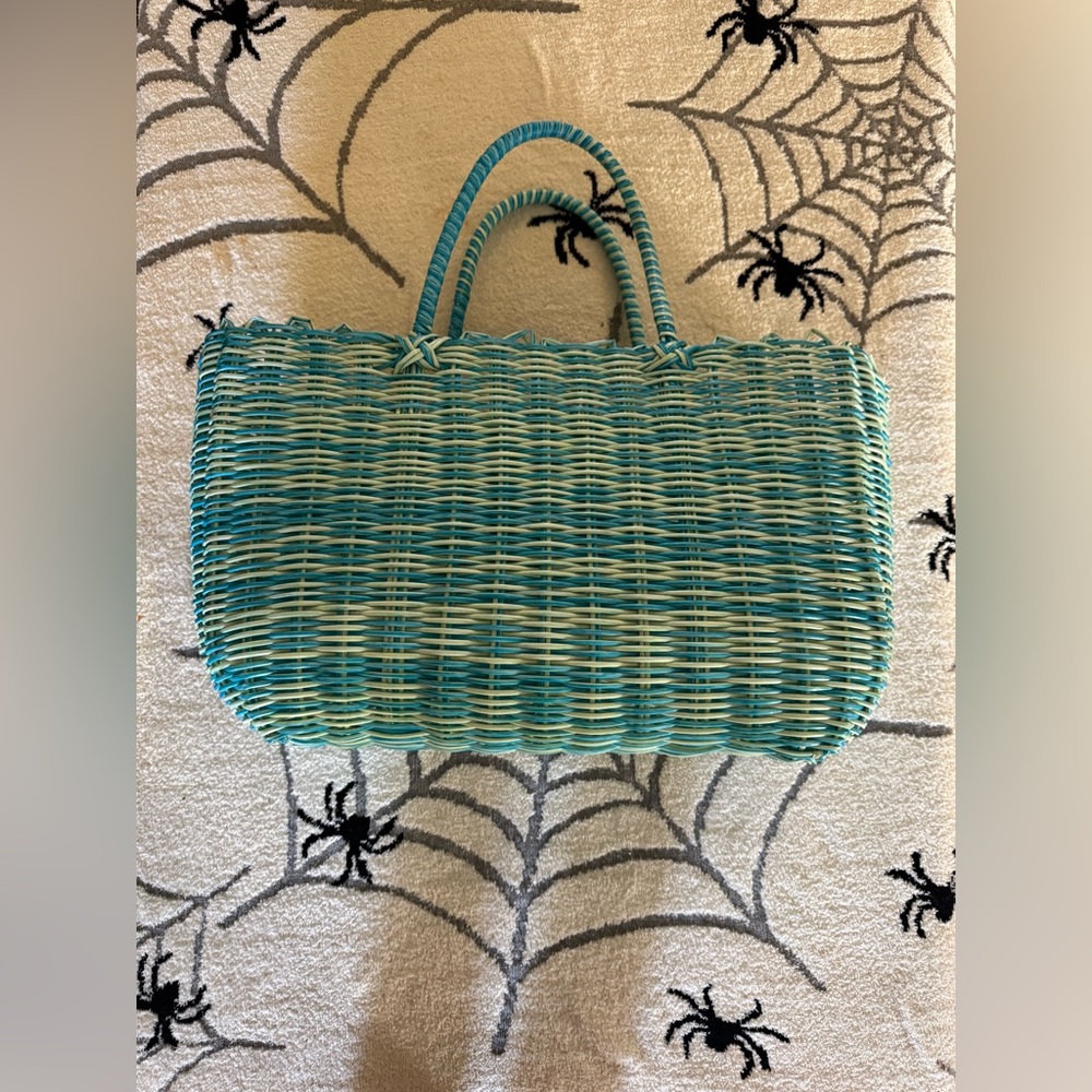 Stylish Blue-Green Woven Tote Bag